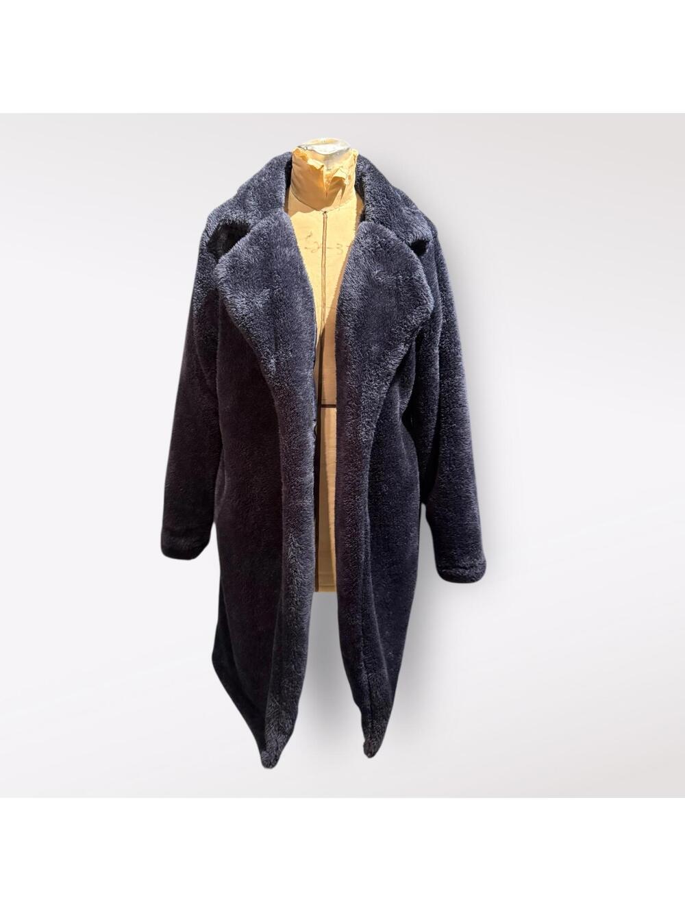 Angashion Dark Blue Long Plush Teddy Coat